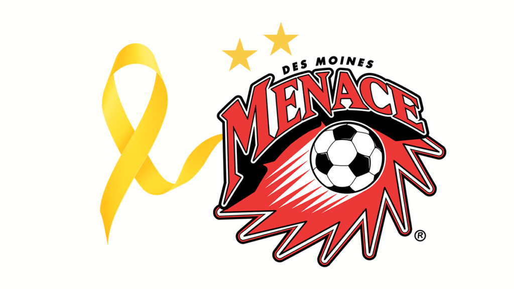 gold ribbon and des moines menace logo